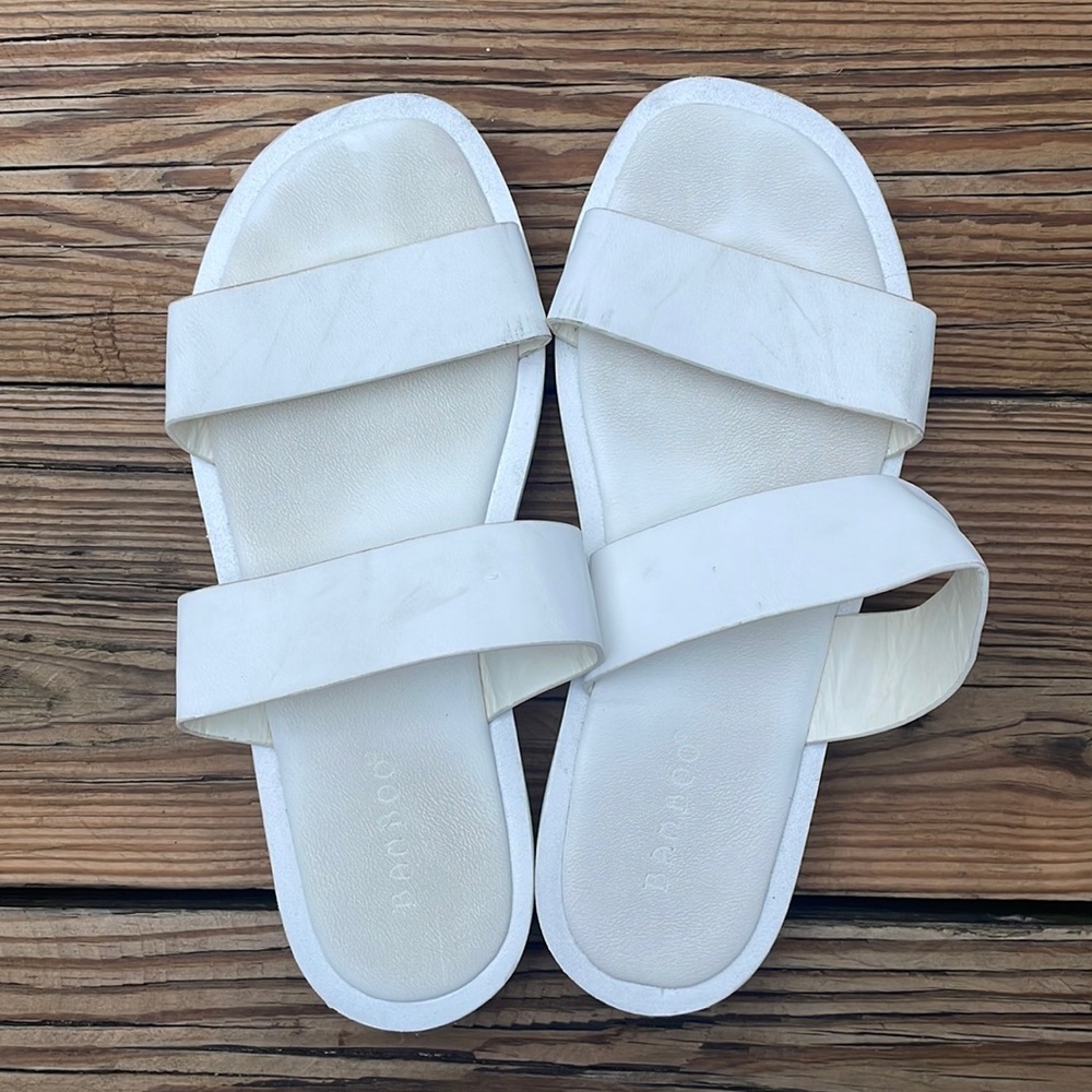 BAMBOO White Patent Leather Double Strap Sandals